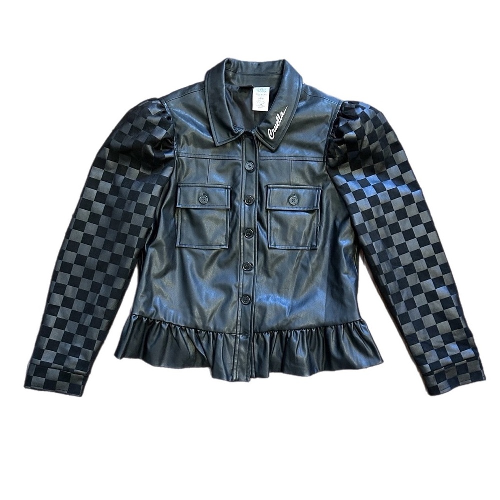 Disney Black Checkered Leather Jacket